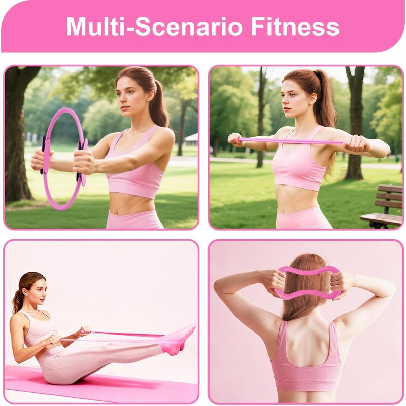 CoreHarmony Pilates Equipment Set for Women, 13-in-1 Home Pilates Workout Kit with 12.9" Ring, 9.8" Ball, 4 Fabric Resistance Loop Bands, Figure-8, Stretch Strap, Cordless Jump Rope, Yoga Socks & Carry Bagh - Image 2